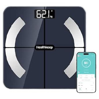 Healthkeep Bluetooth Connected Bathroom Scale, High Accuracy Impedance Meter, with 13 Body Composition Analysis, App, 180kg/400lb Capacity, 11 x 11