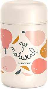 SUAVINEX, Stainless Steel Baby Bottle with Airtight Seal for Hot and Cold Foods 400 ml Pear Design Beige