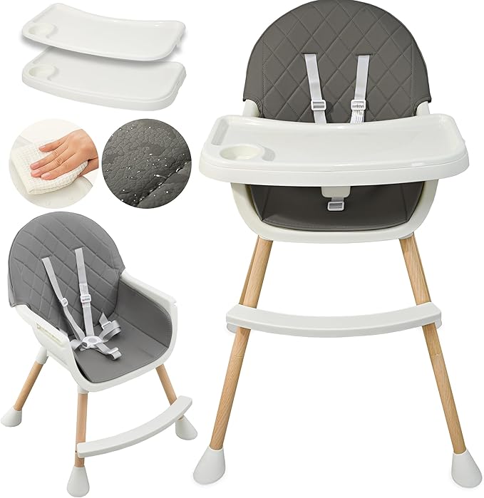 ALMAR Baby Trona para bebe gris convertible en silla 2 en 1 con asiento acolchado y bandeja trona para comer evolutiva de 6 a 36 meses