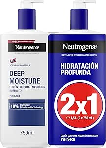 Neutrogena Norwegian Formula Deep Hydration Instant Absorption Lotion (2 X 750ml), Body Moisturizer with Pro-Ceramide & Glycerin, for Dry Skin