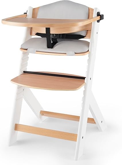 KinderKraft Trona Bebé de Madera ENOCK, con Cojines, Evolutiva Silla Alta, Ergonómica, Regulable, Blanco
