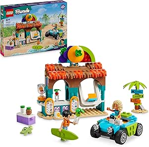 LEGO Friends Beach Smoothie Stand, Gift for Girls and Boys Age 6 and Up with 2 Mini Dolls for Role Play, Toy Food, Surfboard Turtle Figure and Buggy 42625
