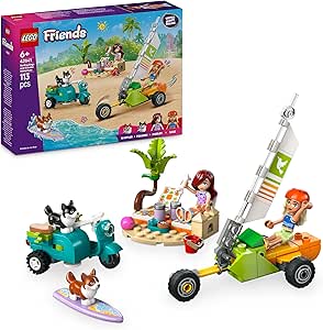 LEGO Friends Pets Surfers and Adventure on Wheels, Motorcycle, Surfboard and 2 Toy Corgis Dogs, Construction Set with Beach and 2 Mini Dolls, Gift for Girls 6 Years and Over 42641