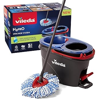 Vileda Turbo Juego de Cubo de fregona para Suelos giratoria con Pedal - Mango telescópico 85-123 cm - Cabezal de Microfibra 2 en 1 - Love it Clean - Embalaje sostenible