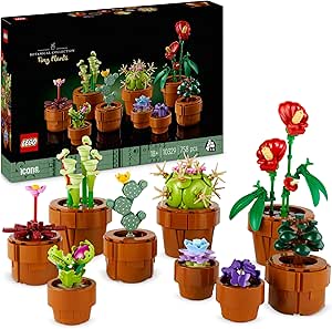 LEGO Botanical Tiny Plants with 9 Artificial Flowers to Build in Terracotta Pot, Home Decor, Birthday Gift for Women, Men, Wife or Husband 10329