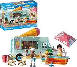 PLAYMOBIL | Vacation on The Beach | Ice Cream Truck with Surf Tent | Toy for Ages 4+ | Ideal Gift for Kids | Beach Adventure with Figures and Vehicle | 71904