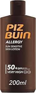 PIZ BUIN Allergy Sun Sensitive Skin Lotion SPF 50 (200ml), Body Sunscreen with FP50, Very High Sun Protection for Sensitive Skin, Body Lotion with UVA/UVB Filters