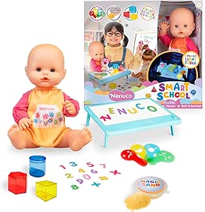 NENUCO Smart School 35cm Hard Body Baby Doll with School Baby, Includes Multicolor Light Table and Translucent Accessories, Sensory Cole for Home Play, +3 Years, Famous (NFN97000)