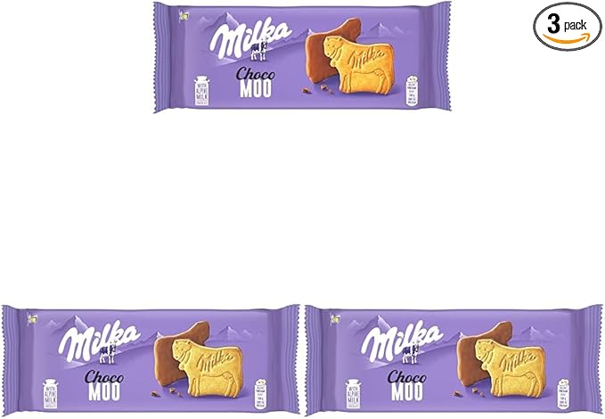 Milka Choco Moo, Galletas en Forma de Vaca Recubiertas con Chocolate con Leche de los Alpes, 120g (Paquete de 3)