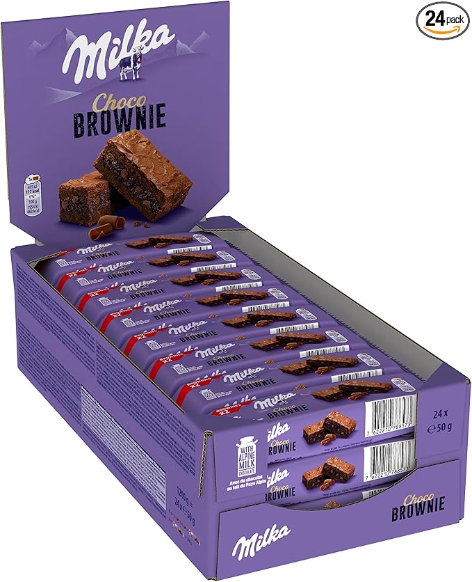 Milka Choco Brownie, Bizcocho de Chocolate con Leche de los Alpes y Trozos de Chocolate con Leche, Pack de 24 x 50 g