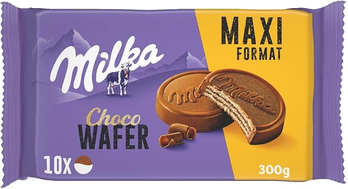 Milka Choco Wafer Galleta Barquillo con Relleno de Cacao y Cubierto de Chocolate con Leche de los Alpes, Pack Familiar 300g