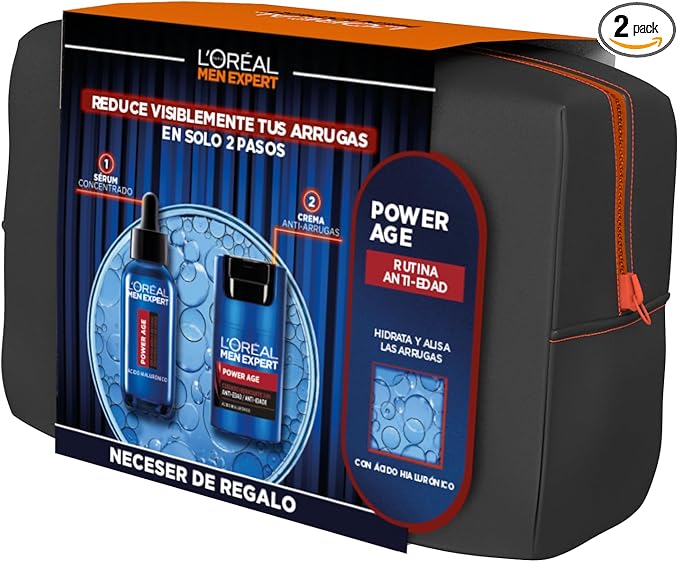 L'Oreal Paris Men Expert Pack de Rutina Anti-Edad POWER AGE Ácido Hialurónico para Hombre con Sérum Concentrado + Crema Anti-arrugas