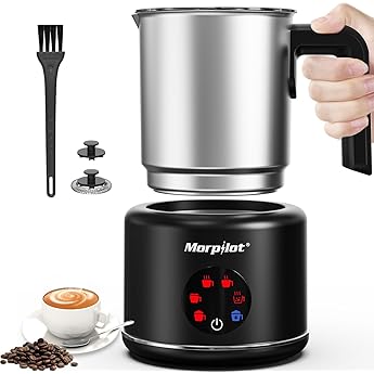 Morpilot Espumador de Leche Eéctrico,500 ml, Calentador de Leche 4 en 1 para Leche Caliente y Fría, Apto para Lavavajillas, Diseño Latte, 600 W, Blanco