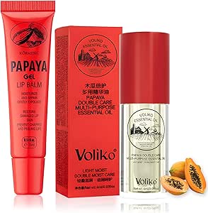 2 Pack Papaya Cream Lipstick, Papaya Essential Oil and Papaya Ointment Gel Lip Balm Repair Lip Balm Dual Care Moisturizing Exfoliator for Men and Women