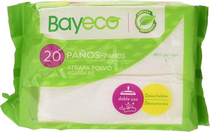Bayeco - Paños Atrapa Polvo - Comodidad y eficacia en un solo gesto - Adaptable a cualquier mopa - Limpian y abrillantan en una sola pasada - No dejan pelusa -, 20 Unidades (Paquete de 1)