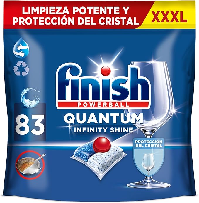 Finish Powerball Quantum Infinity Shine Pastillas para el Lavavajillas, limpieza potente y protección del cristal, 83 pastillas