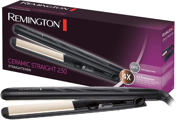 Remington Plancha de Pelo Ceramic Slim - Placas Flotantes Extralargas, Cerámica Anti-estática, Turmalina, Capa Protectora Teflón, Protección y Brillo, Temperatura 230°C, Calentamiento 15s - S3500
