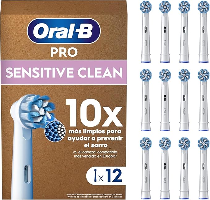 Oral-B Pro Sensitive Clean Recambios ORIGINALES para Cepillo de Dientes Eléctrico, Pack de 12 Cabezales, Blanco - Originales (Tamaño Buzón)