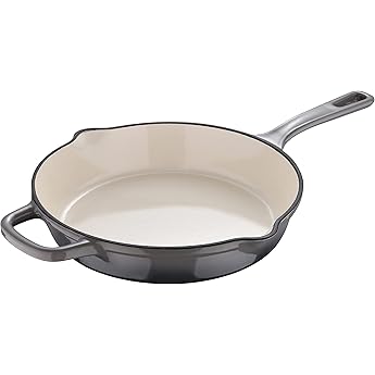 Echtwerk Sartén de hierro colado con revestimiento esmaltado, sartén de hierro colado con dos asas y pico, apta para horno, barbacoa, asador e inducción, crema, Ø 26,5 cm, rojo