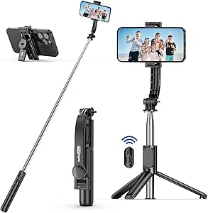 Selfie Stick Tripod, Mini Extendable 4 in 1 Selfie Stick Mobile with Wireless Remote Control, Extendable Monopod Compatible with iPhone 13/12/11/XS MAX/8, Samsung, Huawei, Xiaomi, etc