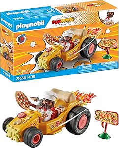 PLAYMOBIL Funstars 71634 Racing Pizza, Go Kart with Retractable Motor, Dynamic Game Set for Exciting Races, Toys for Boys and Girls Ages 4 and Up