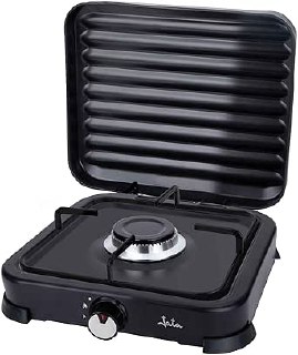JATA JECG2721 Portable 1 Burner Gas Cooker with Grill Butane and Propane Safe with Removable Protective Lid Ideal for Camping Small Space