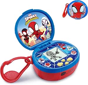 VTech - Mini Magic Pocket Console by Spidey, Electronic Toys Children +3 Years, Backlit Display, Carabiner, Mini Games of Logic and Numbers, Clock and Alarm, ESP Version