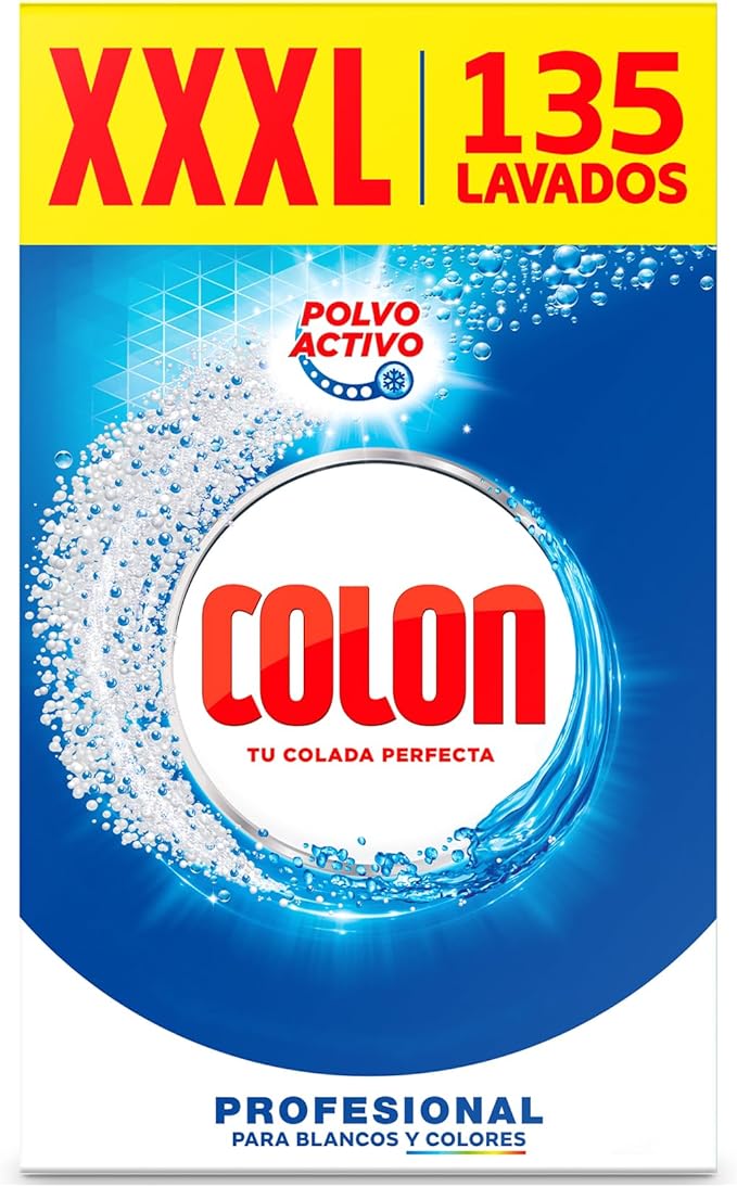 Colon Polvo Activo - Detergente para lavadora, adecuado para ropa blanca y de color, formato polvo - 135 dosis, 7.037 kg