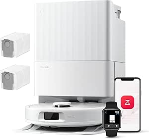 roborock Robot Vacuum Cleaner QV 35A Set, 8000Pa Suction, Two Lifting Rotating Mops, Anti-Tangle Brushes, Reactive Technology to Avoid Obstacles, Navigation and Mapping, White