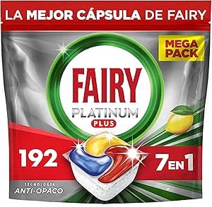 Fairy Platinum Plus Lemon All-In-One Dishwasher Capsules, 192 Capsules, Our Best Clean That Leaves Dishes Like New, Eliminates Lack Of Shine And Prevents Lime