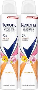 Rexona Advanced Protection Antiperspirant Deodorant Spray Woman Tropical 72 Hour with Body Heat Activated Technology 200 ml (Pack of 2)