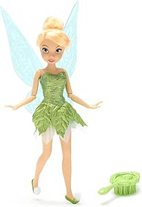 Disney Store Official, Peter Pan, Tinkerbell, Classic Doll, 10 Disney Fairy Doll Fully Poseable with Elegant Outfit, Detailed Wings and Toy Brush, for Ages 3+