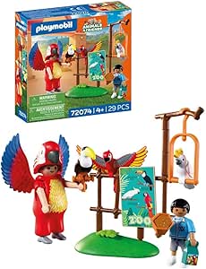 PLAYMOBIL | Animals & Friends | Pet Zoo | Man with Parrot Costume and 3 Tropical Birds | Children's Toy from 4 years | 72074