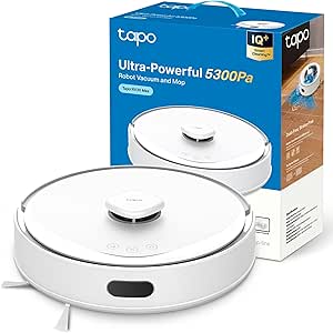 Tapo RV30 MAX White Robot Vacuum Cleaner, with 5300Pa Suction, LiDAR Laser Navigation and Smart Mapping, 4 in 1 Cleaning, Voice and App Control, No Self-Empty Base, White