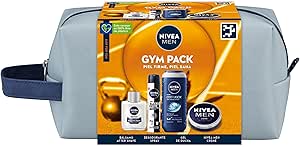 NIVEA Men Pack Complete Care Toiletry Bag, Gift Set for Men with Face Cream 75ml + Shower Gel 250ml + After Shave Balm 100ml), Deodorant Spray 200ml