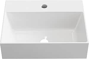 BAIKAL Countertop Sink | Square | Gloss White | Ceramic | 46 x 36 x 12 cm | With Tap Hole | Bathroom Sink | Shipping with Reinforced Packaging