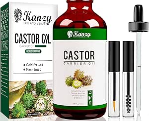 Kanzy Castor Oil for Eyelashes and Eyebrows 100ml Castor Oil for Hair, Beard, Nails, Body and Face Cold Pressed, Ideal Oil Hair Growth Hair Beaver Oil with Brushes