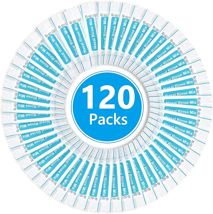 URAQT Sal Lavado Nasal, 120pcs Suero Fisiologico para Alivio Congestión Nasal y Limpieza Nasal, Limpiador Nasal Niños y Adulto para Enjuague Nasal, Lavado Nariz, Alivio Conductos Nasal
