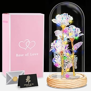 Yamonic Rosa Eterna Regalo Originale para Mujer,Flore Eterna con Figura Ángel Regalos Navidad Originales para Mamá,Regalos Cumpleaños Mujer Abuela,Rosa Preservada Regalo San Valentin Dia de la Madre