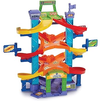 TOP BRIGHT Circuito de Carreras para Bebés y Niños Pequeños de 1 y 2 años, Juguete Rampa Coches Autos, Pista de Rampas con 4 Mini Coches