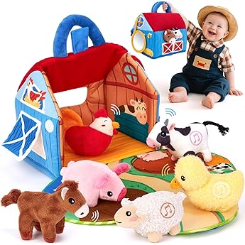 hahaland Juguetes Niños 1 año - Granja Animales Montessori Juguetes Bebes 6-12 Meses, Peluches Suaves Interactivo Juego Sensorial Regalo Bebe 3 6 12 Meses