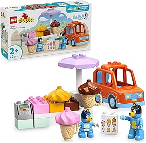 LEGO Duplo Bluey Excursion to the Ice Cream Parlor with Bluey – Educational Game with Toy Car, Ice Cream Stand and 2 Figures Inc. Bandit – Gift for Girls and Boys Ages 2+ 10458