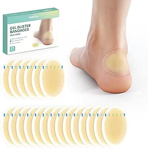 21 Pieces Blister Plasters for Feet - Welnove Invisible Hydrocolloid Gel Blister Bandages - Blister Cushions for Heel, Toe & Foot, Water Resistant Bandages(Heel Pack)