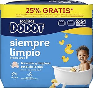 Dodot Baby Dry Wipes, 384 Wipes, Recovers Baby's Skin pH (6 Packs of 64)