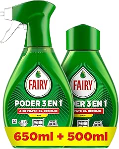 Fairy Power Pack Without Soaking Lemon: Anti-Grease Spray for Tableware and Kitchen 650 ml + Refill 500 ml