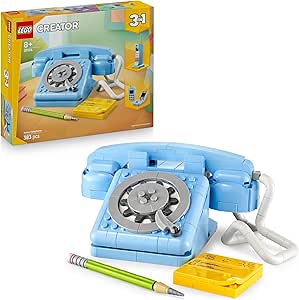 LEGO Creator 3-in-1 Retro Toy Phone with Rotating Dial - Transforms into 80's Phone or 2 2000s Mobile - Gift for 8+ Year Old Girls and Boys - Bookshelf Decor 31174