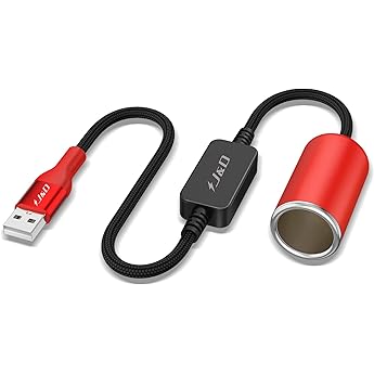 J&D Cable Convertidor de USB C Macho a Enchufe de Encendedor de Cigarrillos 12V, Cable de Alimentación 12V 18W para Dash CAM, GPS, Tiras de Luces LED para Auto, Rojo, 35.5 cm
