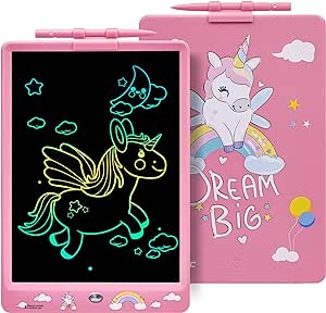 DYNASONIC DYNA-PM Pizarra Escritura LCD Color de 10 Pulgadas para niños. Pizarra magnética para Dibujar. Juguete Educativo. Regalo para niño. Pizarra Infantil (Unicornio)