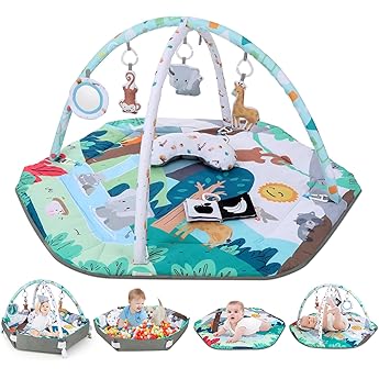 Fisher-Price Gimnasio de actividades musicales 3 en 1 Alfombra con luces, sonidos y accesorios, juguete para bebé recién nacido (Mattel HPF39)