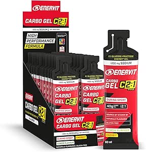 Enervit Carbo Gel C2:1PRO with Sodium, Energy Gel with 40g Carbohydrates, High Intensity Activities, +50% Absorbed Carbohydrates, Lime Flavor, Gluten Free, High Digestibility, 24 Pack x 60ml